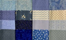 Lot of 16 Fat Eights Fabric Bundle 9" x 22" All Blue 100 Cotton Quilt, Crafts