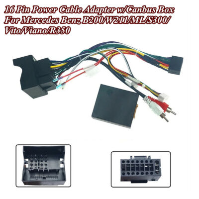 Android Radio 16 Pin Power Wiring Cable Adapter w/Canbus Box For Benz B200/W211