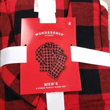 Wondershop 2 Piece Pajama Set Mens Small Red Black Flannel Buff Checks Cotton