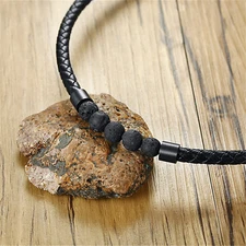 Fashion Men's Natural Stone Magnetic Clasp Handmade Black Leather Chain Necklace