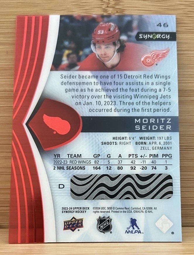 2023-24 UD Synergy Unscratched Bounty #46 Moritz Seider - Image 2 of 2