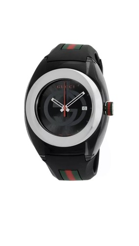 Montre unisexe neuve Gucci Sync XXL YA137101 bracelet en caoutchouc noir cadran noir - Photo 1 sur 4