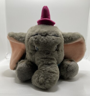 Disney Plush Dumbo Stuffed Animal Gray Elephant Pink Hat Blue