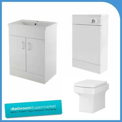 Gloss White Bathroom Suite Basin Vanity Unit Furniture BTW Toilet WC Unit
