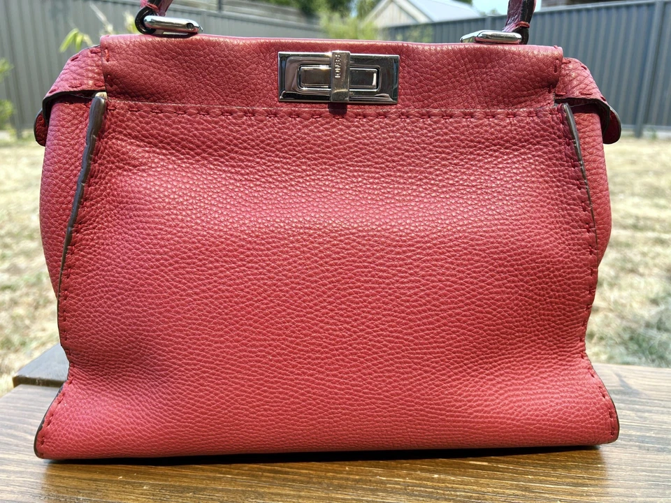 Подлинный FENDI Peekaboo красный чехол/верхняя ручка сумка - Изображение 3 из 4