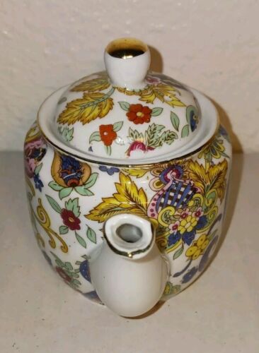 Hand Painted Lefton China Paisley Fantasia Floral And Gold Small Teapot Vintage - Picture 3 of 10