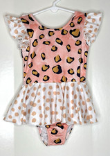 Leo Luvs Girls 4 Flutter Sleeve Peach Gold Print Full Skirt Dance Leo Leotard