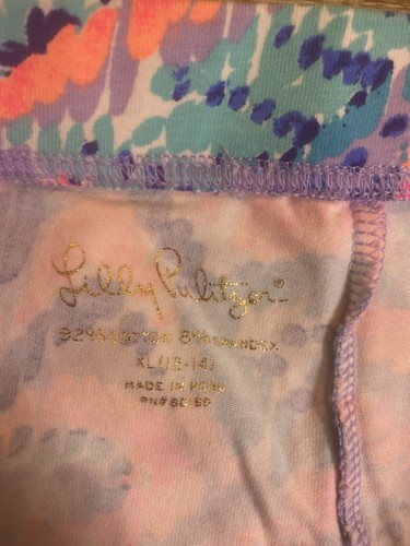 Lilly Pulitzer Leggings Girl XL 12-14 Pink Blue Elastic Ikat Bottom Cotton EUC - Picture 2 of 4
