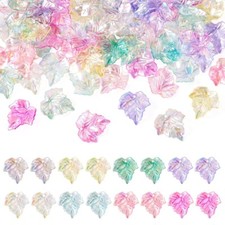 80Pcs 8 Colors Acrylic Pendants Hollow Leaf Charms For Jewelry Making 24x23x3mm