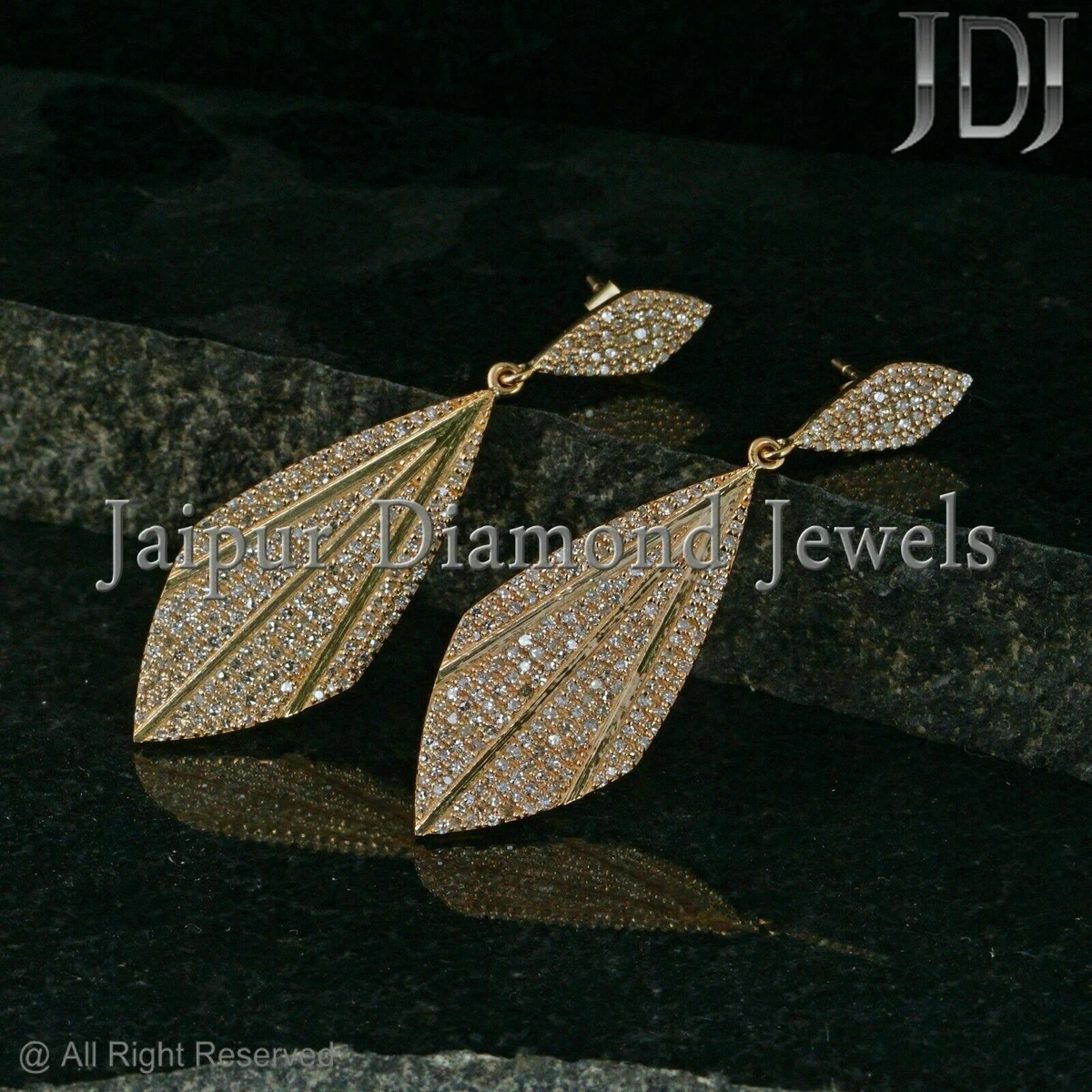 Natural Pave Single Cut Diamond Earrings Gold 14k Yellow Dangle Earrings Jewelry