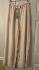 NWT Fashion Size Large Cream Comfy Pants Pockets Tie Waist 30  Inseam