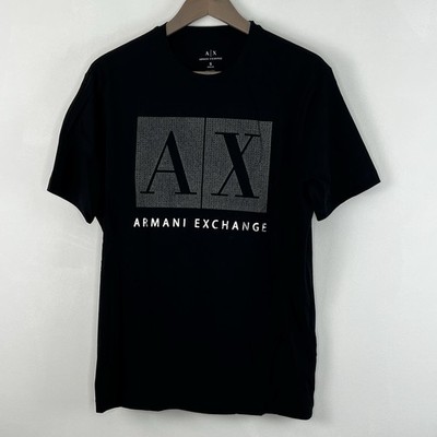 Armani Exchange T-shirt Men Crewneck Cotton Regular Fit  Rhinestone Block Logo