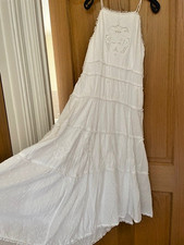 Anthropologie White embroidered tiered sun dress, Midi, Lined, UK size 10, VGC