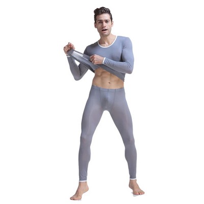 CLEVER-MENMODE Long Johns Men Thermal Underwear Set Ice Silk Long Sleeve Keep Wa