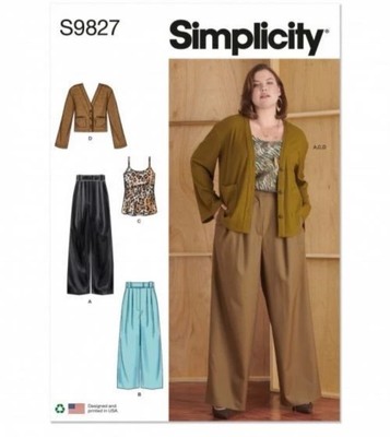 SIMPLICITY 9827 Women s 20W-28W Plus Pleated Pants Cardigan Top
