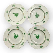 4 Set 8" Herend Hungary Porcelain Green Chinese Bouquet Rimmed Soup Bowl 504 AV