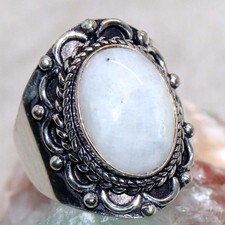Rainbow Moonstone 925 Silver Plated Ring US 8 Office Party Gift JW