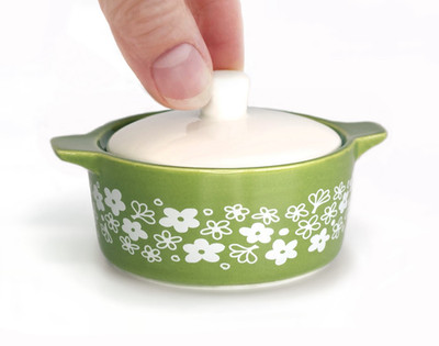 Spring Blossom Inspired Mini Ceramic Trinket Box 3.5  Green Vintage Style