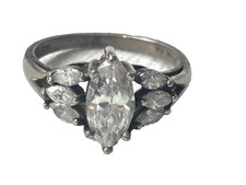 Vintage Sterling Silver 925 Marquise CZ Cluster Ring   Size 5