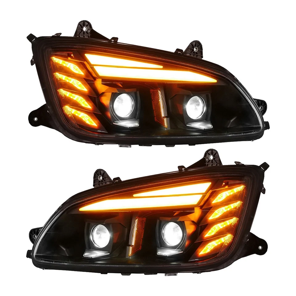 4PCS Full LED Black Headlight + LED Fog Lights Left+Right Side For Kenworth T660 Foto 2 de 4