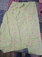 Victorias Secret Vintage M Spring Floral Pajama Set Long Sleeve Green Pink