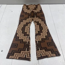 Musera Pants Womens Small Brown Geometric Knit Flare Retro High Waist Stretch