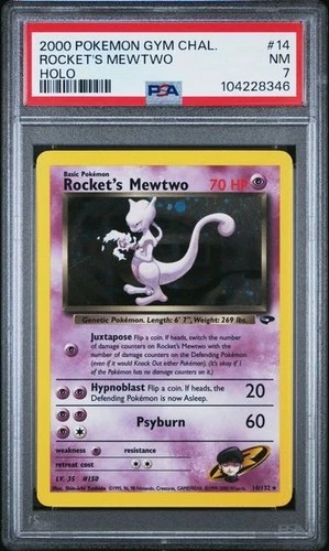 Rocket's Mewtwo 14/132 Gym Challenge Holo PSA 7