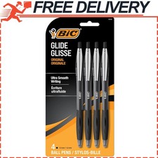 BIC Glide Original Retractable Ball Pen, Medium Point 1.0mm, Black, 4-Count