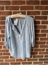 Dolan Left Coast Alvia Peasant 3/4 Sleeve Top Shirt Size S Light Aqua Textured