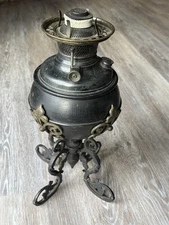 Antique Victorian B&H Kerosene Oil Parlor Lamp Floral Design Wrought Iron GWTW