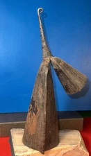 AFRICAN GANKOGUI LARGE HAND-WROUGHT DOUBLE STEEL COW BELL MUSICAL INSTRUMENT 11”