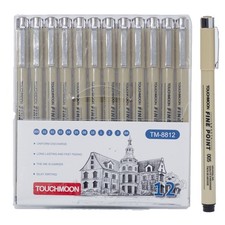 12 Pack Fineliner Drawing Pens Black Waterproof Micro Line Assorted Tips