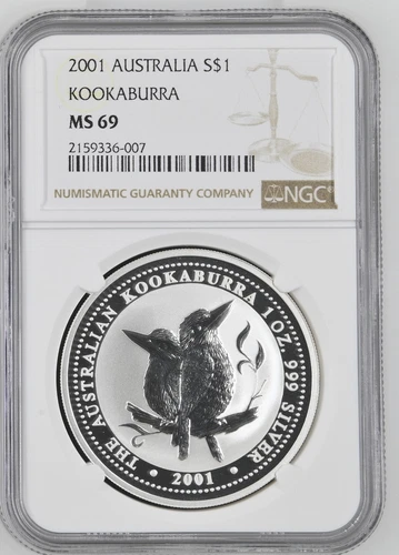 2001 Australia 1 Dollar Kookaburra 1 Oz Silver - NGC MS69
