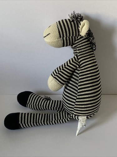 Pier 1 Imports ZEBRA Plush Stuffed Animal Knit Black White Stuffed 21" - Picture 2 of 5