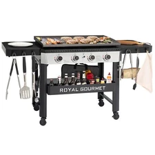 Royal Gourmet 34-Inch 4-Burner Propane Gas Griddle with Collapsible Side Shelves