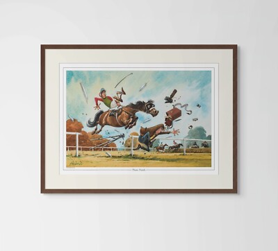 Cartoon Pferderennen Druck. Foto Finish von Norman Thelwell