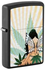Zippo 46576, Cannabis Leaf Fairy Design, Black Matte Finish Lighter, NEW