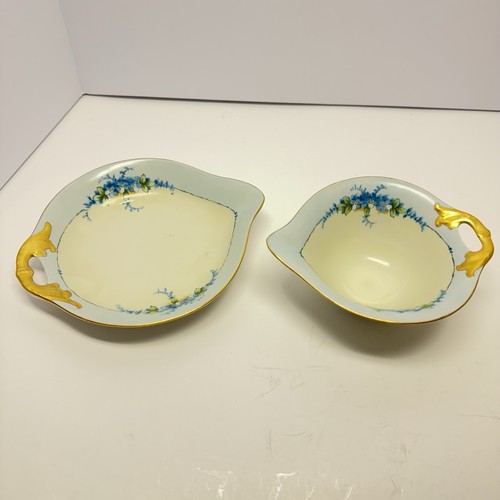 Antique Porcelain Sauce Boat and Underplate Germany Hand Painted Blue Gold - Picture 2 of 6