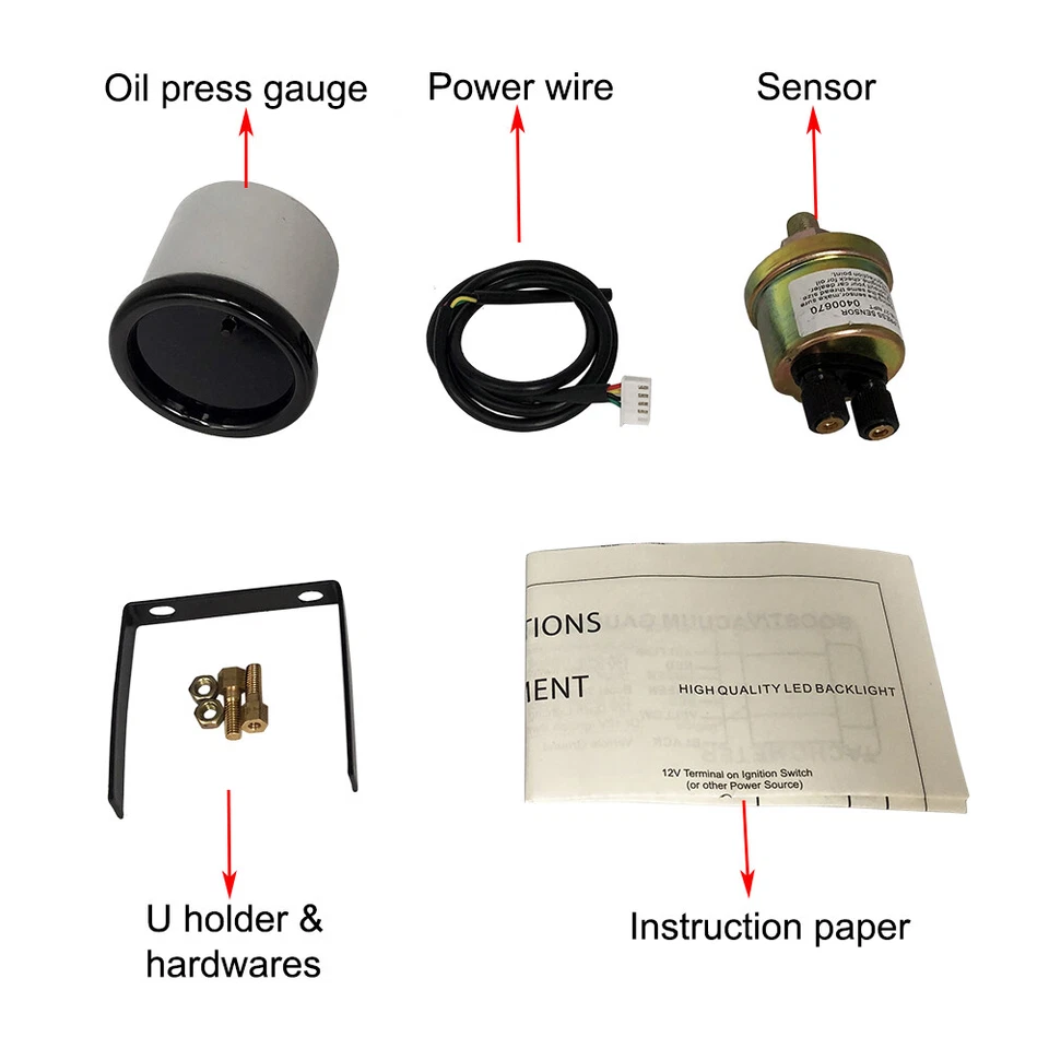 2'' 52mm 7 Color LED Digital 0-140 PSI Oil Pressure Gauge Meter W/ Sensor - Image 3 of 4