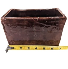 Rectangular Glazed Brown Pot 1990's Brutalist Style Pottery Handmade Planter Box