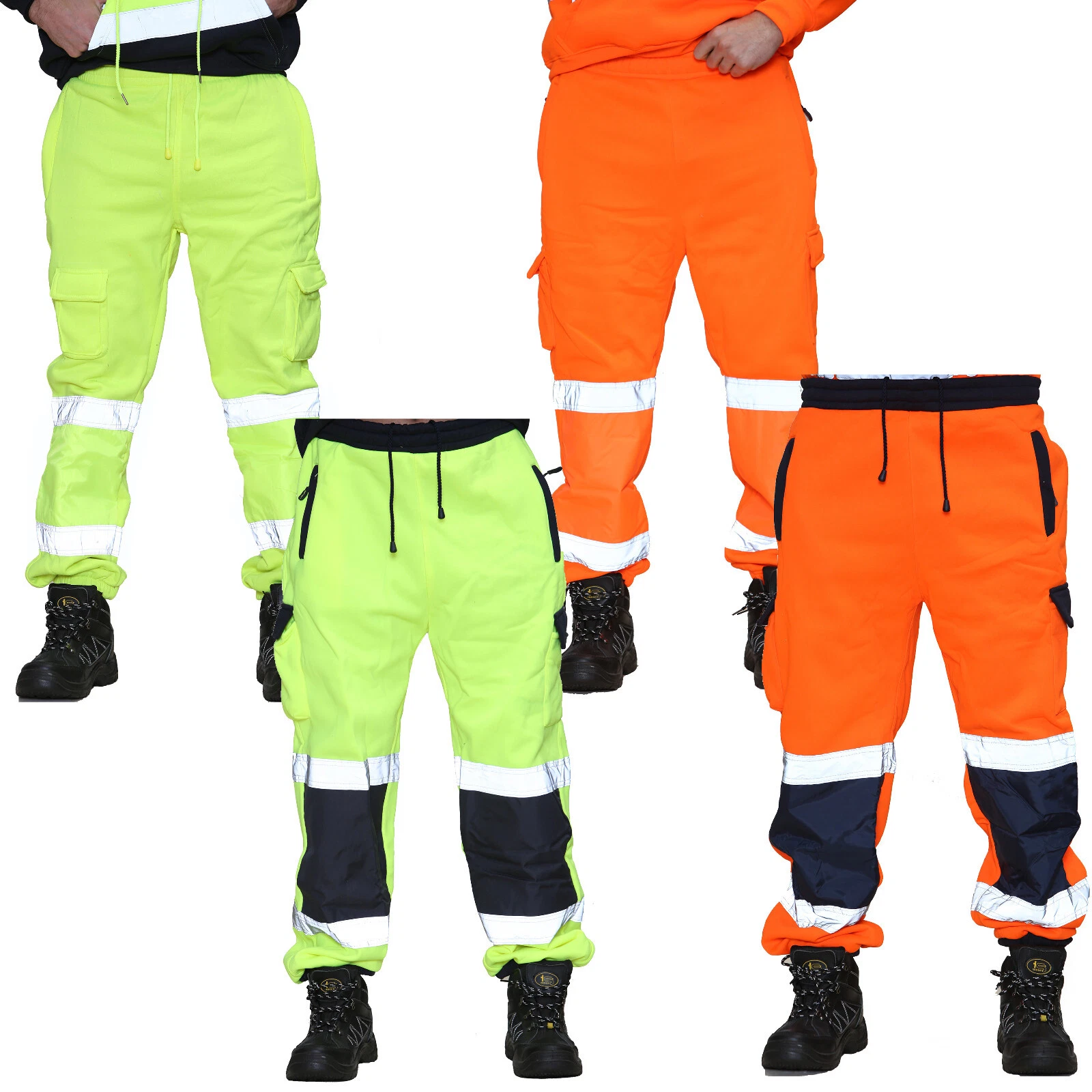 Mens Hi Viz Vis Work Fleece Bottoms Joggers Safety Sweat Pants Jogging Trousers