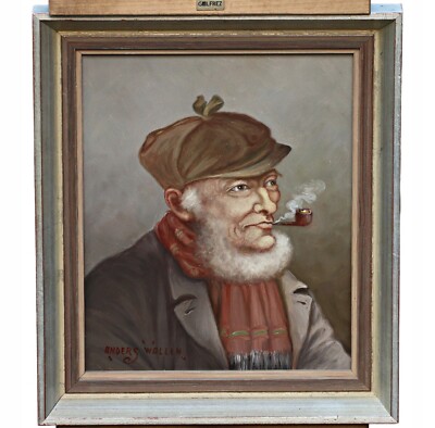 ANDERS WALLIN (XXw) - portrait of a man with pipe oil painting