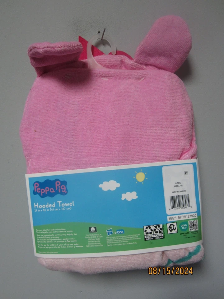 Toalla con capucha Peppa Pig tamaño 24 pulgadas x 50 pulgadas; 100 % algodón Foto 2 de 2