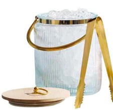 LE' RAZE Glass Ice Bucket with Airtight Lid, Ice Tong Scooper and Handle