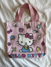 Hello Kitty Cute Pink Canvas Tote Book Bag Great For Kids/Preteen/Teens/Adults