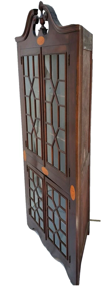 Antiguo gabinete de porcelana con incrustaciones de pantalla completa de caoba Curio LA Área Foto 4 de 4