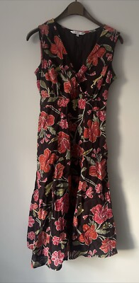 Rocha John Rocha Brown Floral Belted Lined Flowy Long Summer Dress UK12