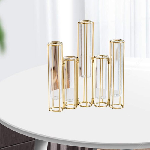 Hinged Flower Vase Test Tube Vase with Metal Stand Glass Vase Home - Picture 4 of 12