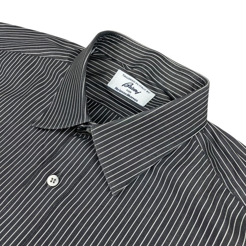 Brioni Men's 100% Cotton Dress Shirt Black/White Stripe • Italy • Large | 17