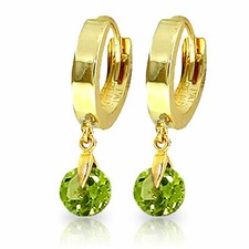 2 CTW 14K Solid Gold Hoop Earrings Natural Peridot